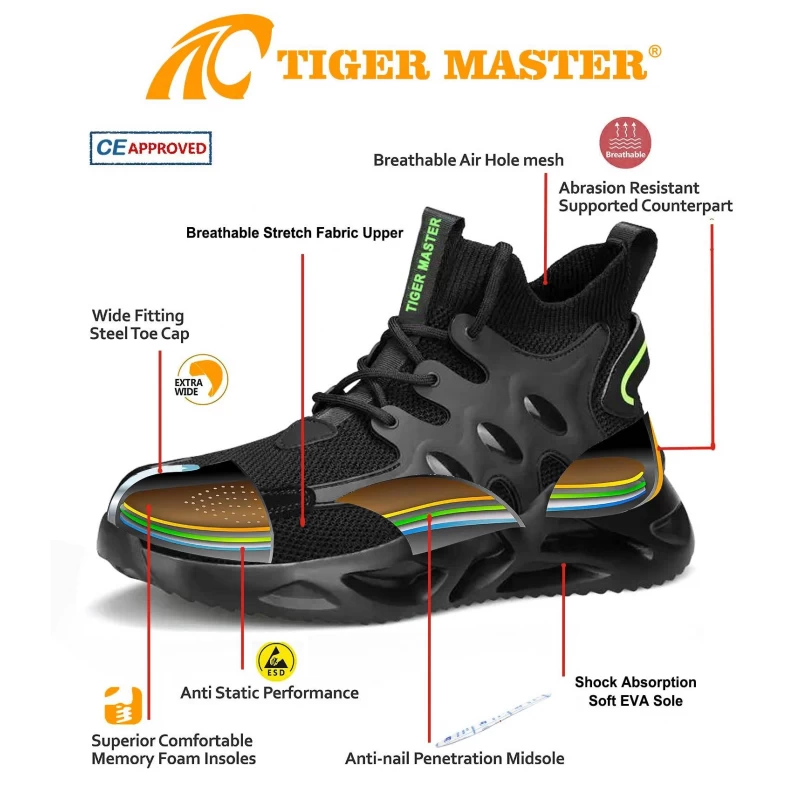 중국 TM3063 높은 발목 펑크 방지 강철 발가락 안전 운동화 남성 신발 작업 제조업체