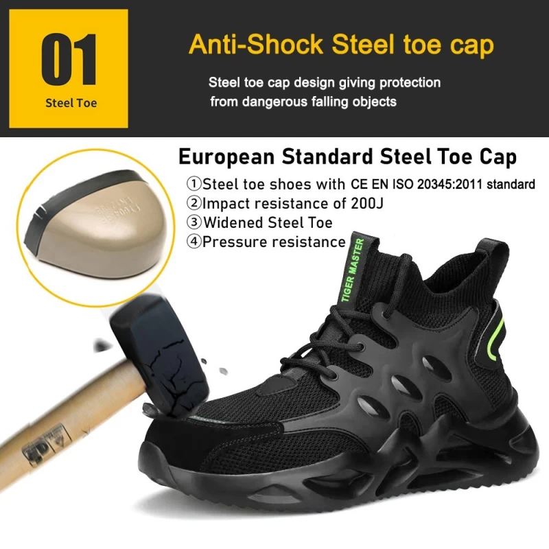 Китай TM3063 Высокие лодыжки, устойчивые к проколам, стальные носки, защитные кроссовки, мужская обувь, рабочая обувь производителя