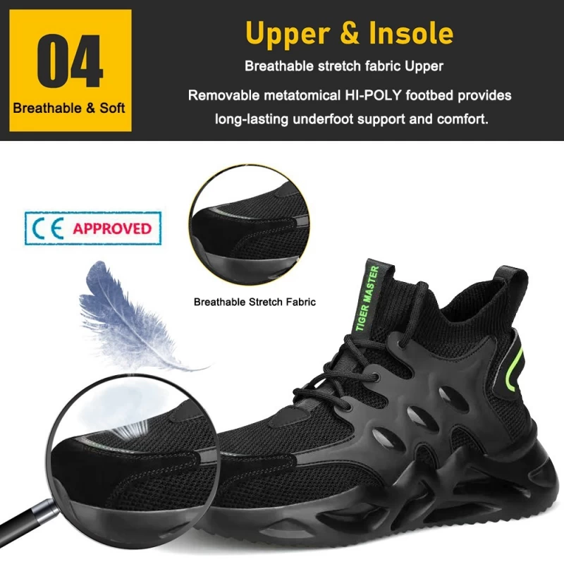 Китай TM3063 Высокие лодыжки, устойчивые к проколам, стальные носки, защитные кроссовки, мужская обувь, рабочая обувь производителя