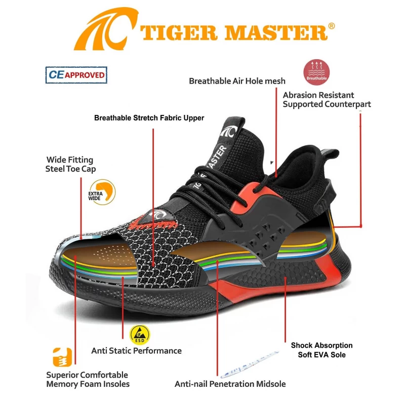 Китай TM3064 Легкая защитная обувь для мужчин и женщин со стальным носком и защитой от проколов, спортивная обувь производителя