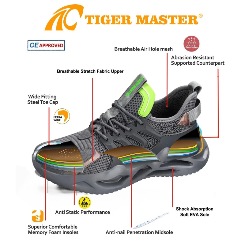 中国 TM3065 柔软防滑 EVA 鞋底轻便时尚运动鞋安全鞋钢头 制造商