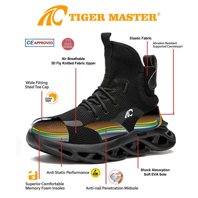 中国 TM3066 男式高脚踝软 EVA 鞋底防刺穿钢趾安全运动鞋 制造商