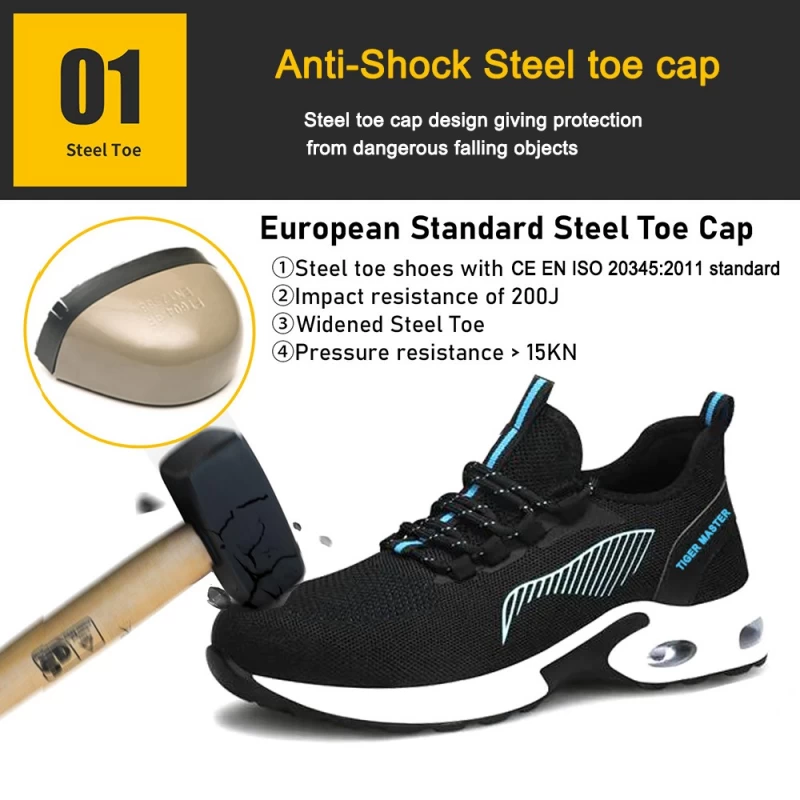porcelana TM3072 Talón amortiguador a prueba de pinchazos puntera de acero moda zapatos de seguridad deportivos fabricante