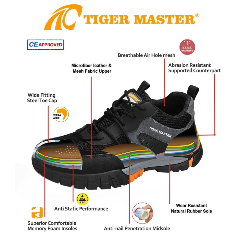 Chine TM3073 résistant à l'usure antidérapant semelle en caoutchouc anti-crevaison travail chaussures de sécurité pour hommes embout en acier fabricant