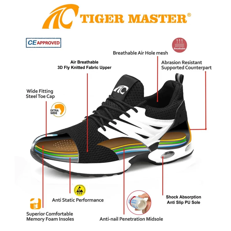 중국 TM3074 남자를 위한 반대로 미끄러짐 경량 빵꾸 증거 강철 발가락 유행 안전 신발 제조업체