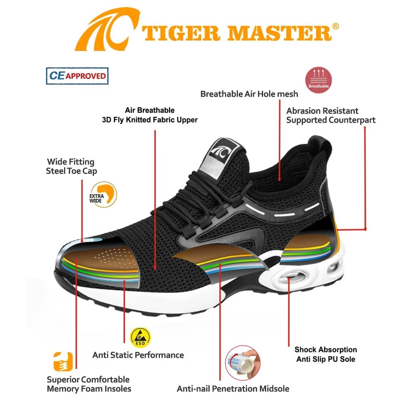China TM3076 Oil and slip resistant steel toe light weight breathable safety shoes sports for men manufacturer