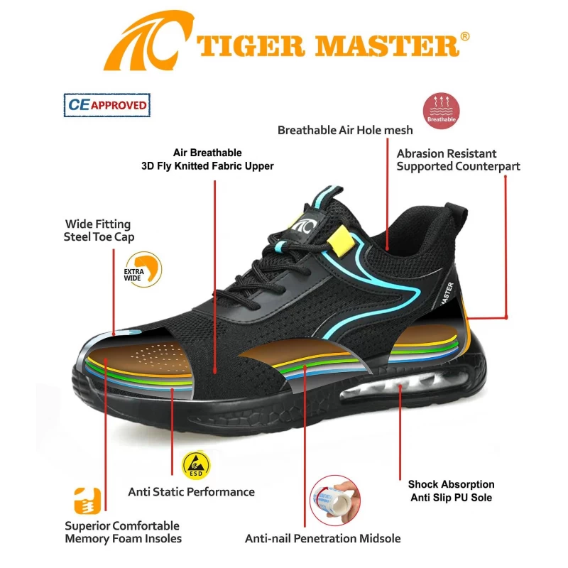 porcelana TM3077 antideslizante suela de PU zapatos de seguridad de moda ligeros zapatillas para hombres punta de acero fabricante