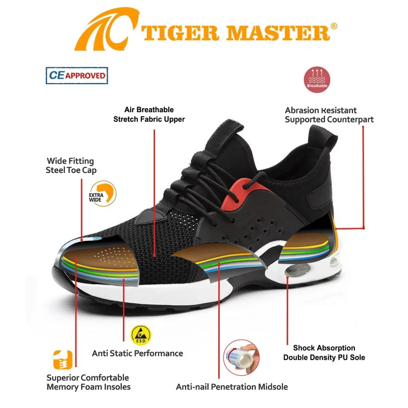 China TM3080 Slip resistant shock absorber PU sole steel toe sneakers safety shoes for men work manufacturer