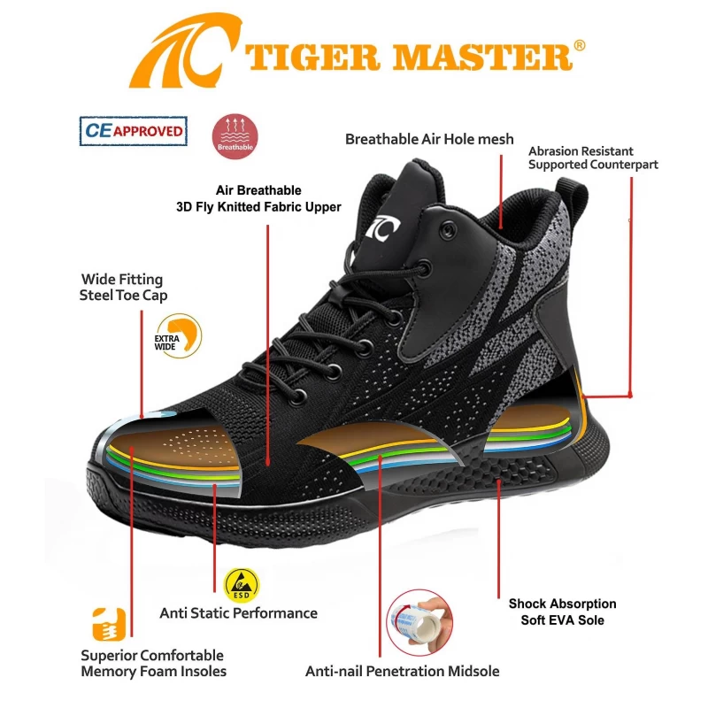 China TM3082 High ankle steel toe sports safety shoes for men light weight manufacturer