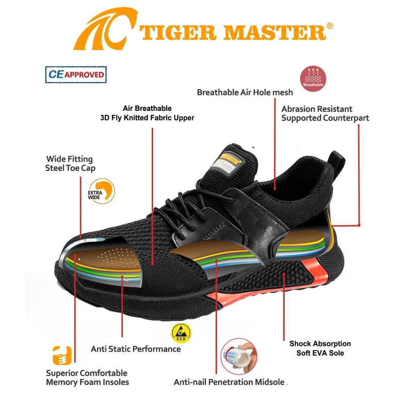 China TM3084 Non slip soft EVA sole light weight sports safety shoes steel toe manufacturer