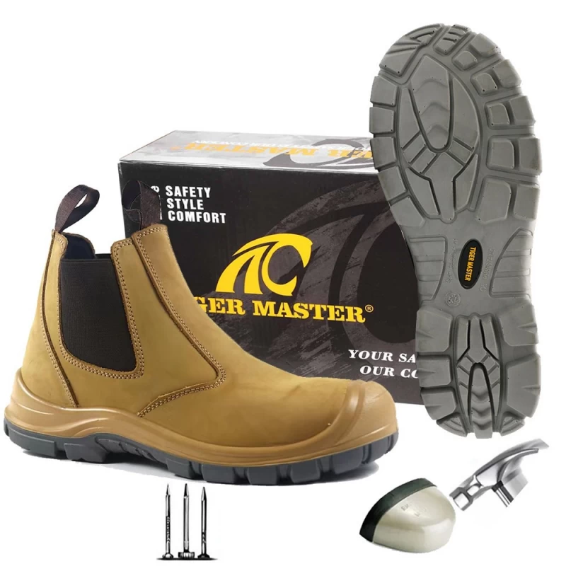 China TM160A Yellow nubuck leather anti slip steel toe men waterproof safety shoes without laces manufacturer