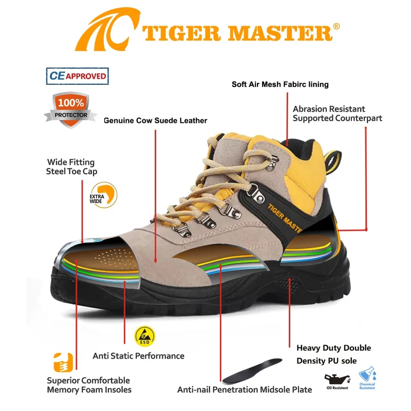 China TM3086 Suede leather steel toe puncutre proof vaultex brand safety shoes for men manufacturer