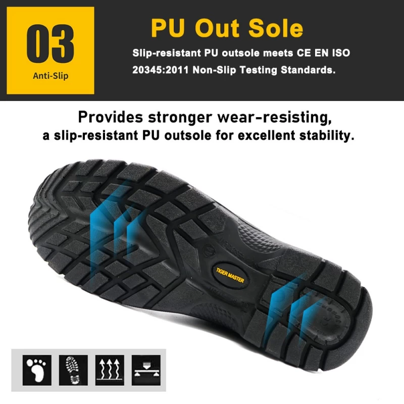 China TM024 Black anti-slip steel toe puncture proof industrial safety shoes for men manufacturer