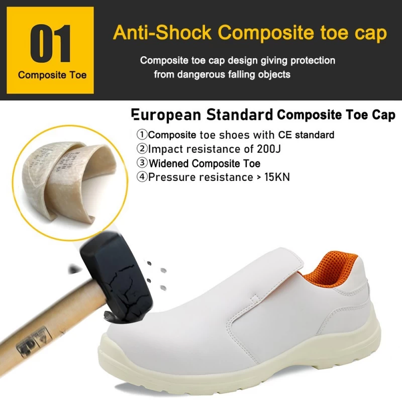 China TM079 White microfiber leather anti-slip composite toe chef safety shoes for kitchen manufacturer