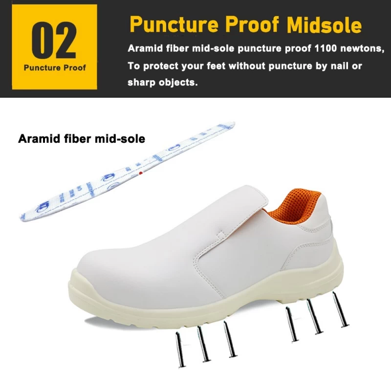 Китай TM079 Белая противоскользящая защитная обувь для шеф-повара из кожи из микрофибры с композитным носком для кухни производителя