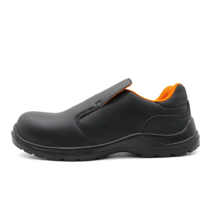 Китай TM079-1 Черные туфли для шеф-повара из микробиковой кожи с композитным носком, нескользящие кухонные туфли производителя