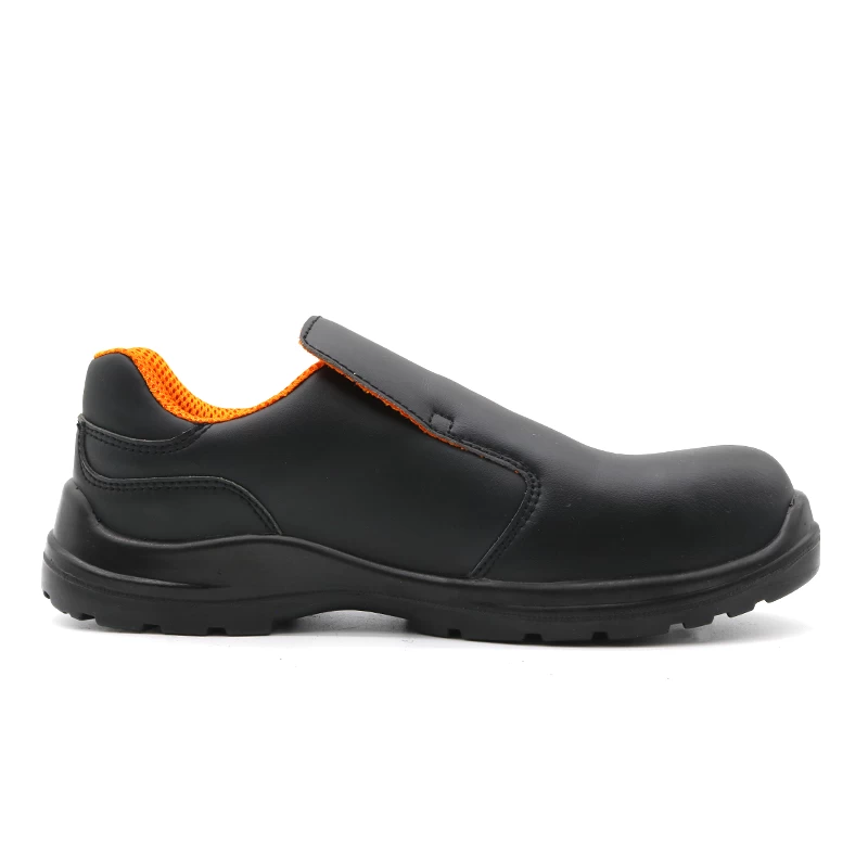 Китай TM079-1 Черные туфли для шеф-повара из микробиковой кожи с композитным носком, нескользящие кухонные туфли производителя