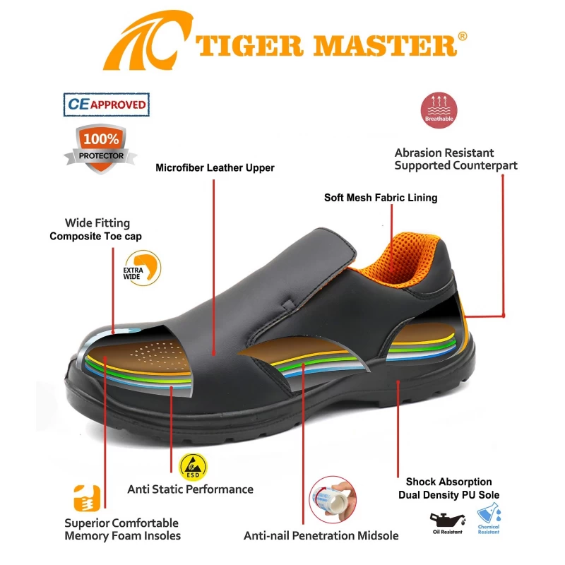 China TM079 White microfiber leather anti-slip composite toe chef safety shoes for kitchen - COPY - p5aefr Hersteller