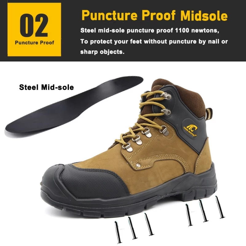 China TM174 New anti-slip PU sole nubuck leather puncture proof steel toe safety boots shoes for men manufacturer