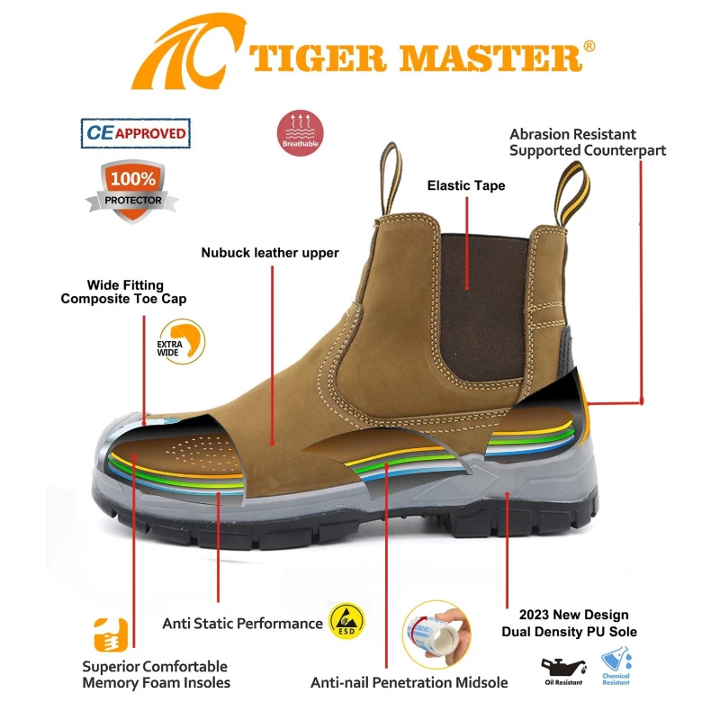 中国 TM176 新款防滑PU鞋底钢趾安全鞋男无鞋带 制造商
