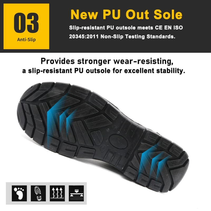Китай TM176 Новые мужские защитные туфли со стальным носком на противоскользящей подошве из полиуретана без шнурков производителя