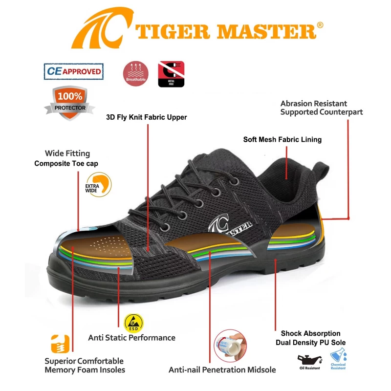 China TM3113 Non-slip PU sole anti-smash puncture-proof airport safety shoes without metal manufacturer