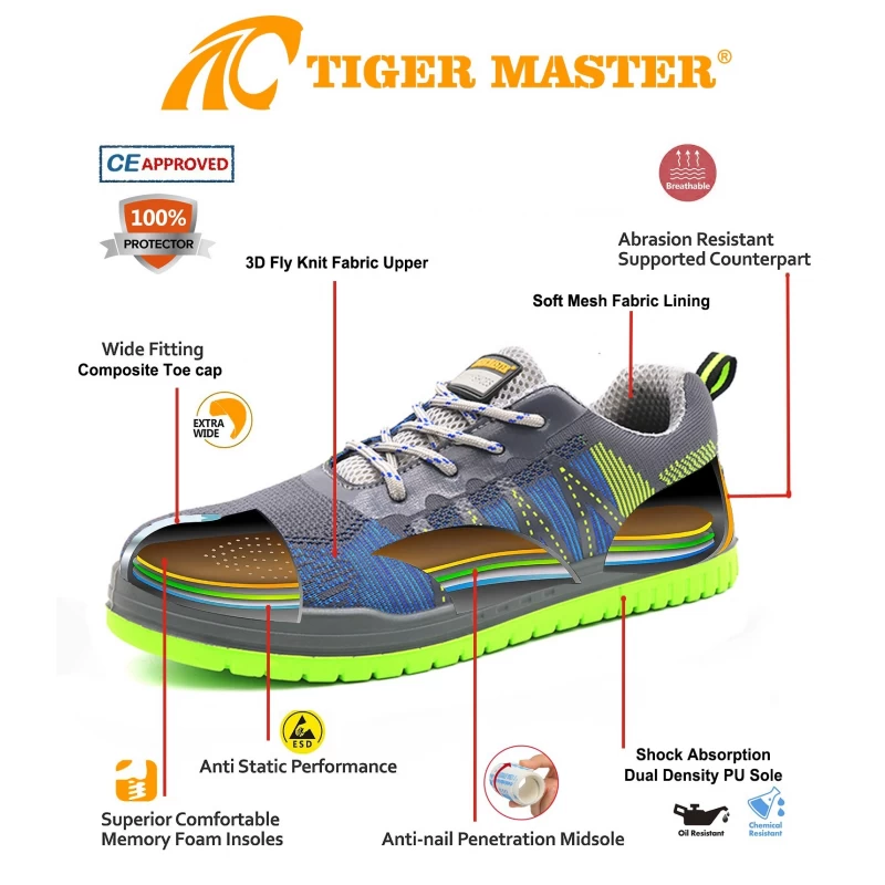الصين TM286 CE حذاء أمان أنيق مضاد للانزلاق ومقاوم للثقب للرجال خفيف الوزن الصانع