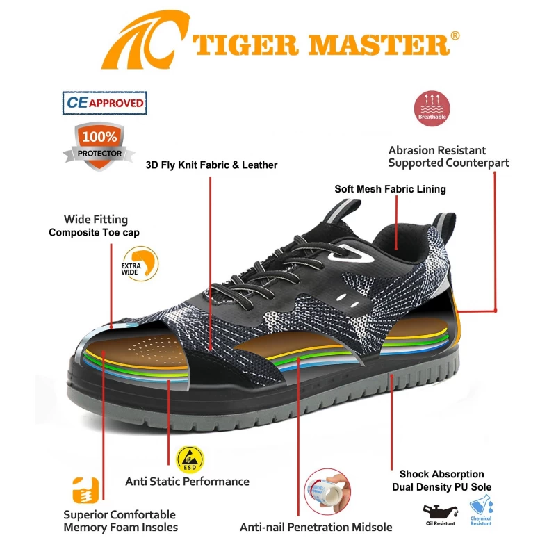 中国 TM295 CE 防滑复合鞋头男士无金属运动型安全鞋 制造商