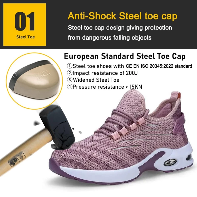 Китай TM3130 Противоскользящая защитная обувь из искусственной кожи со стальным носком и воздушной подушкой для женщин, легкий вес производителя