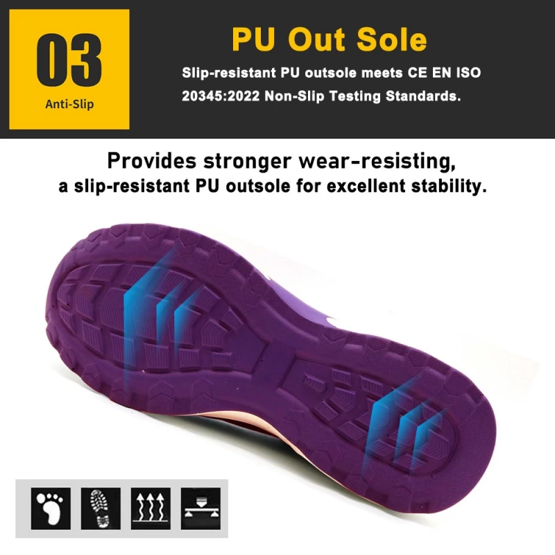 porcelana TM3130 Zapatos de seguridad antideslizantes con punta de acero y suela de PU con amortiguación de aire para mujer de peso ligero fabricante