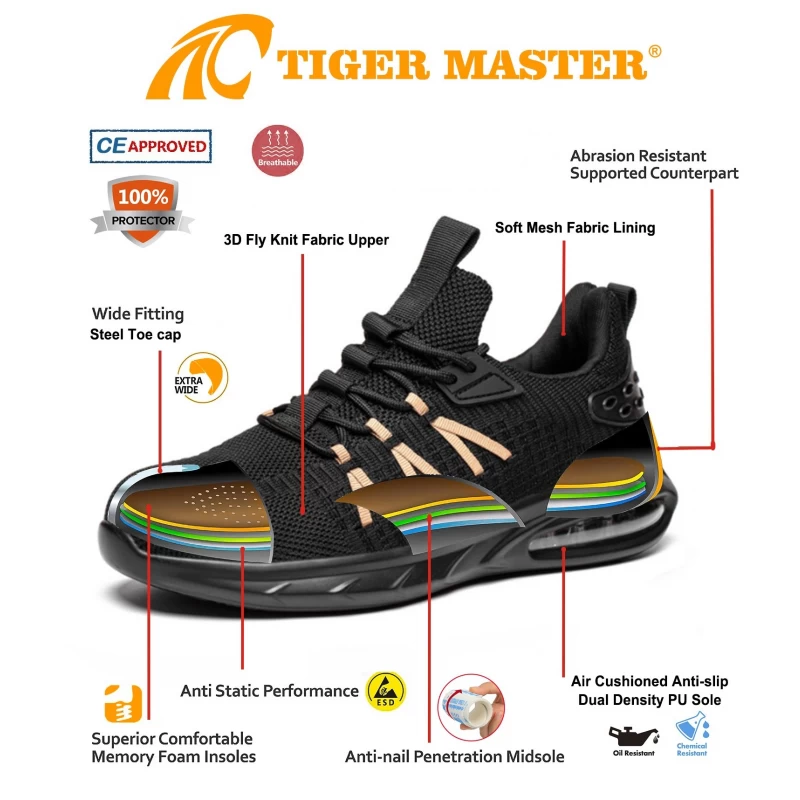 Китай TM3132 Нескользящая модная спортивная защитная обувь со стальным носком и воздушной подушкой для мужчин, легкий вес производителя