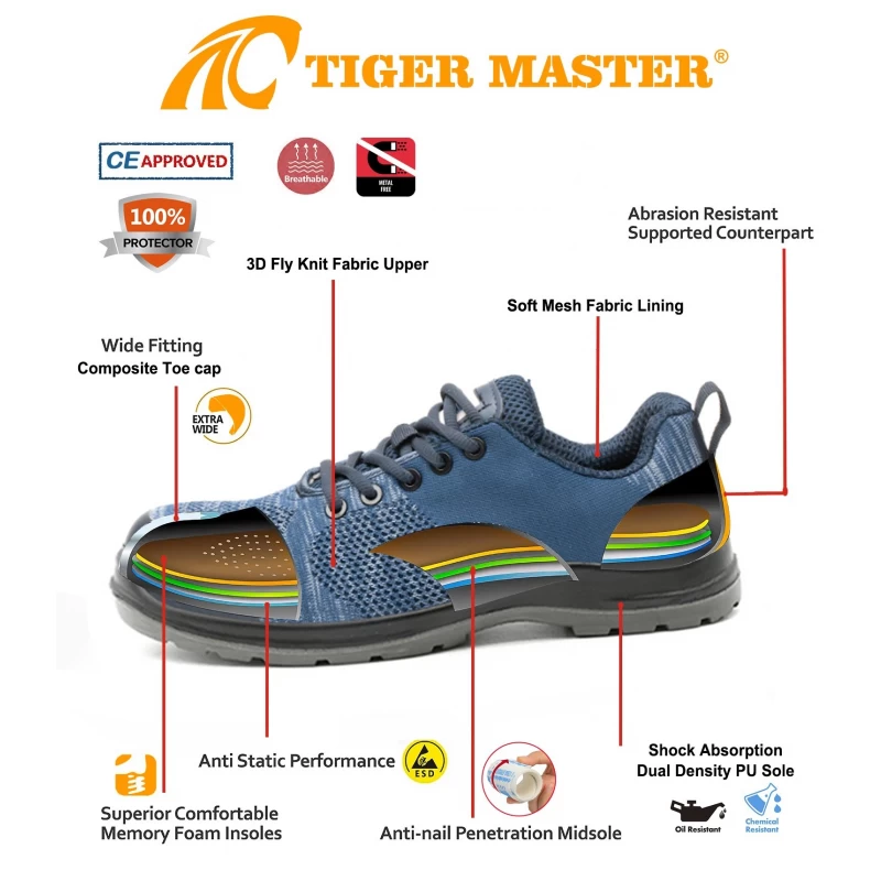 中国 TM3133 CE 复合鞋头男式透气轻型工作安全鞋 制造商