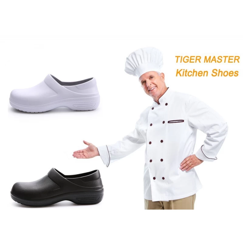China TM3129 à prova d'água antiderrapante restaurante EVA sapatos de chef de cozinha pretos fabricante