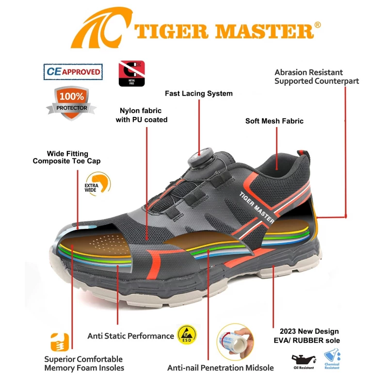 porcelana TM285 Zapatos de seguridad deportivos de moda con punta compuesta y sistema de bloqueo rápido para unisex fabricante