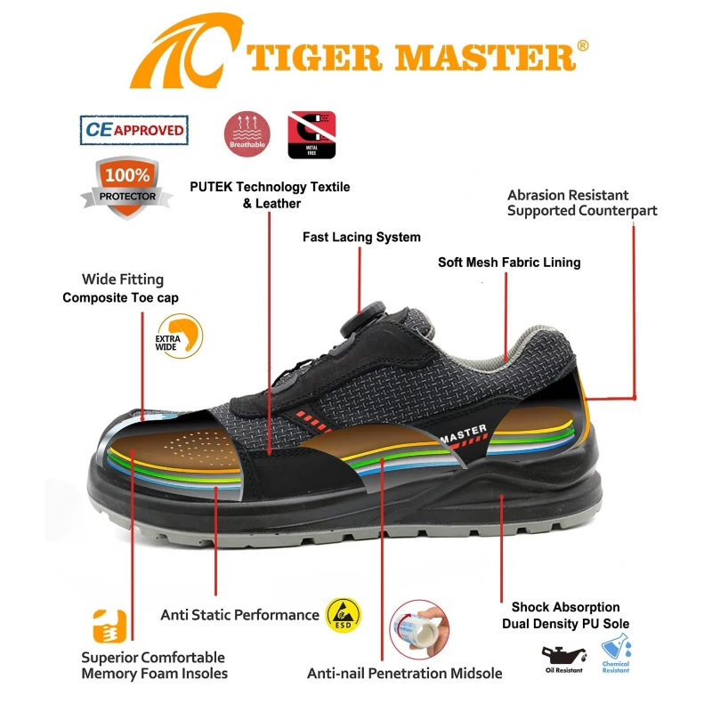 porcelana TM269 Zapatos de seguridad laboral para hombre con sistema de cierre rápido y puntera de material compuesto fabricante