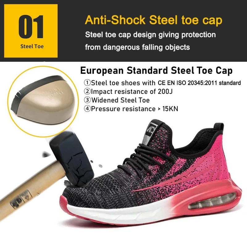 porcelana TM3136 Zapatos de seguridad rosados ​​con punta de acero a prueba de pinchazos y amortiguación de aire para mujer fabricante