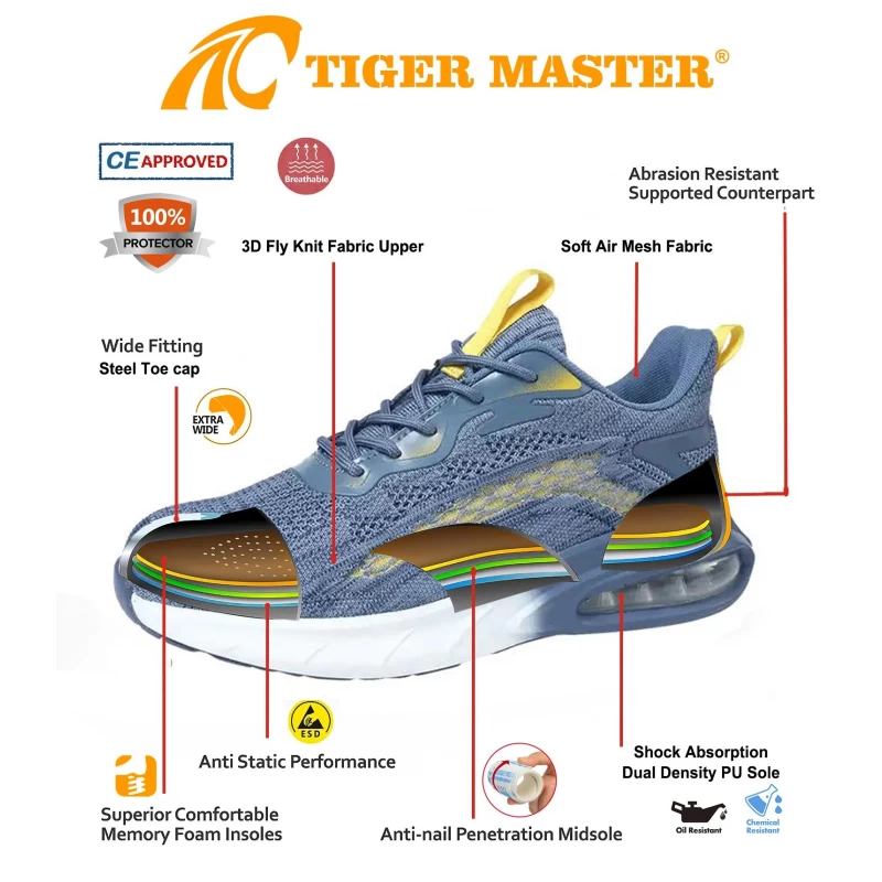 Китай TM3141 Легкая модная спортивная защитная обувь с воздушной амортизацией и стальным носком. производителя