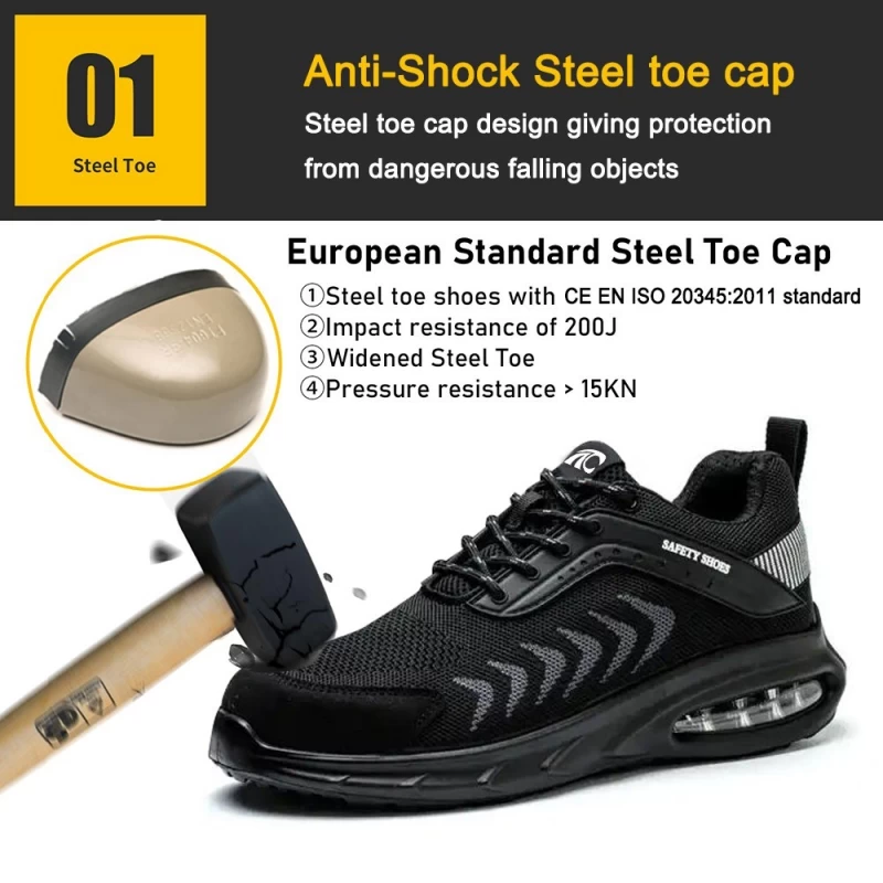 Chine TM3142 Chaussures de sécurité de travail respirantes à bout en acier légères noires pour hommes fabricant
