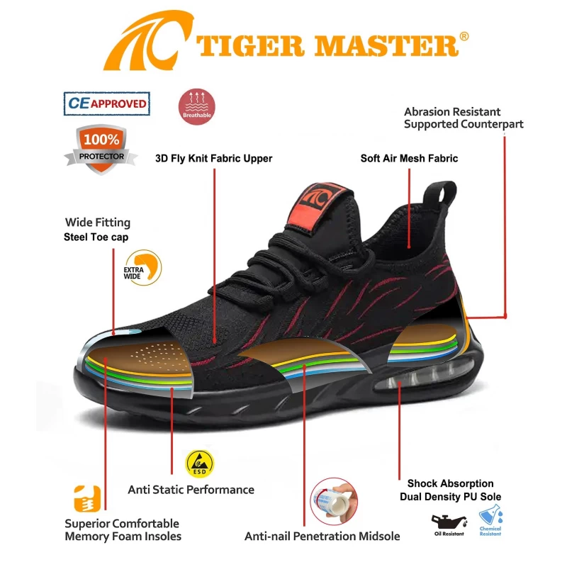 China TM3143 Air cushioned light weight men sneaker safety shoe with steel toe manufacturer