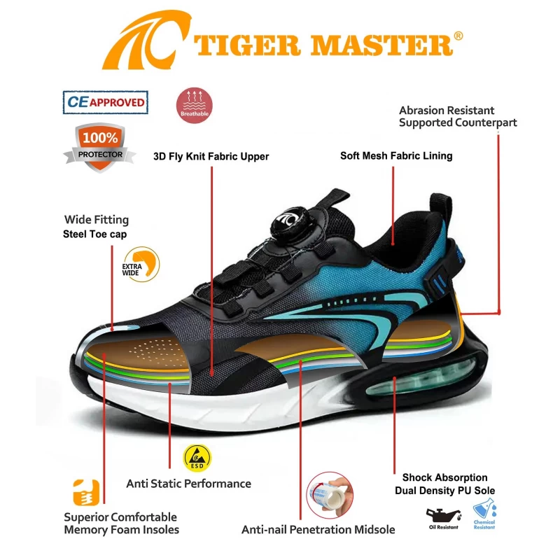 Китай TM3148 Модная спортивная защитная обувь с системой быстрой блокировки и стальным носком. производителя