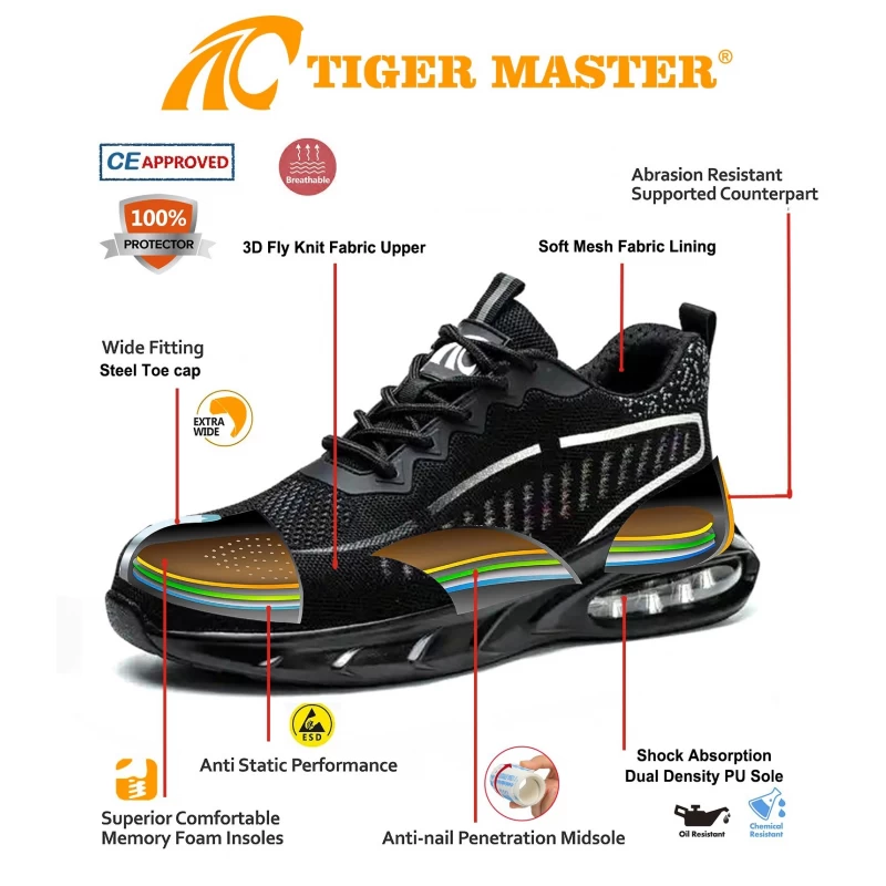 Китай TM3149 Нескользящая безопасная спортивная обувь со стальным носком и воздушной подушкой для мужчин производителя