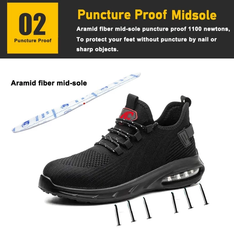 China TM3151 Black prevent puncture steel toe light weight work safety shoes for men manufacturer