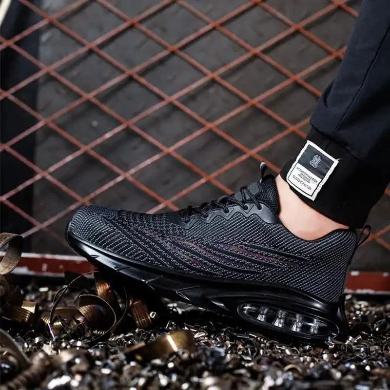 Chine TM3153 chaussures de sécurité de sport respirantes à bout en acier noir pour hommes fabricant