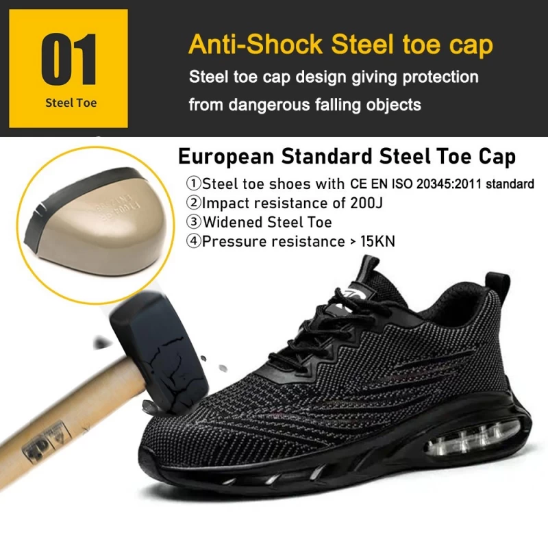 Cina TM3153 Scarpe antinfortunistiche sportive moda traspirante con punta in acciaio nero da lavoro da uomo produttore