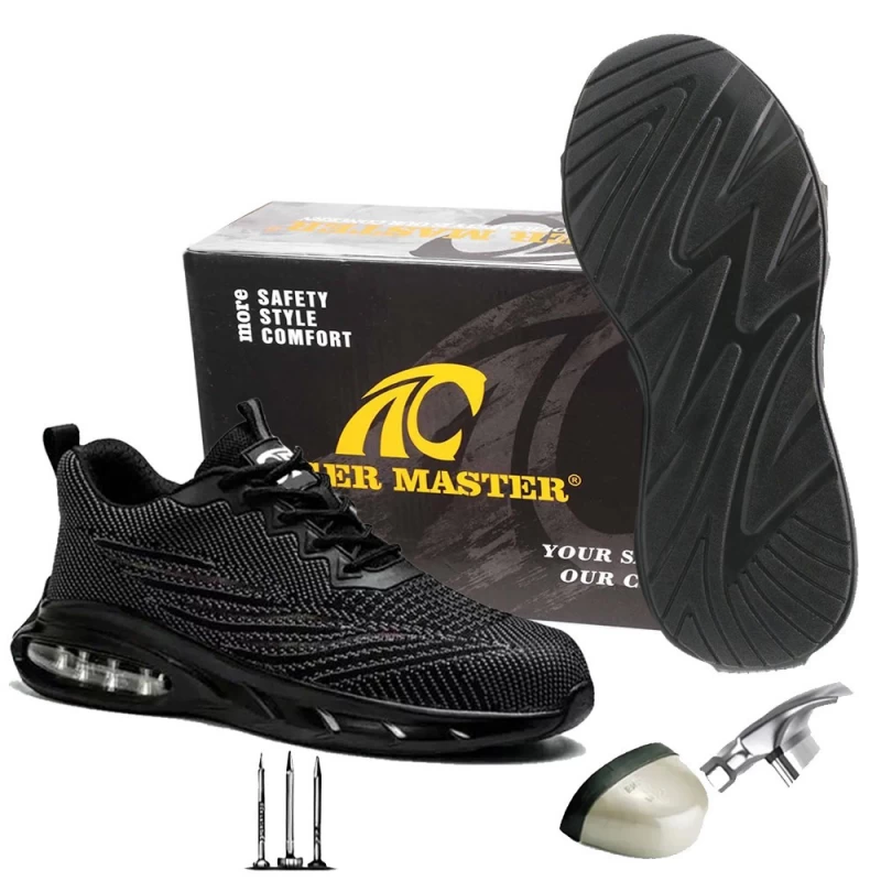 porcelana TM3153 Zapatos de seguridad deportivos de moda transpirables con punta de acero negro para trabajo de hombre fabricante