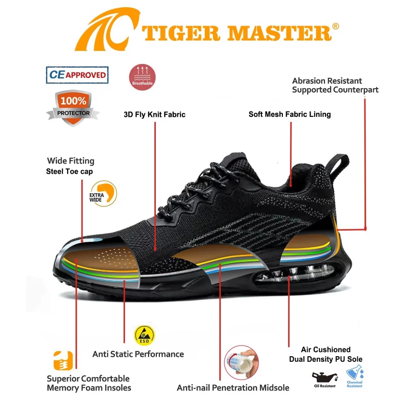 China TM3154 Sapatos de segurança esportivos com biqueira de aço com amortecimento de ar para homens leves fabricante