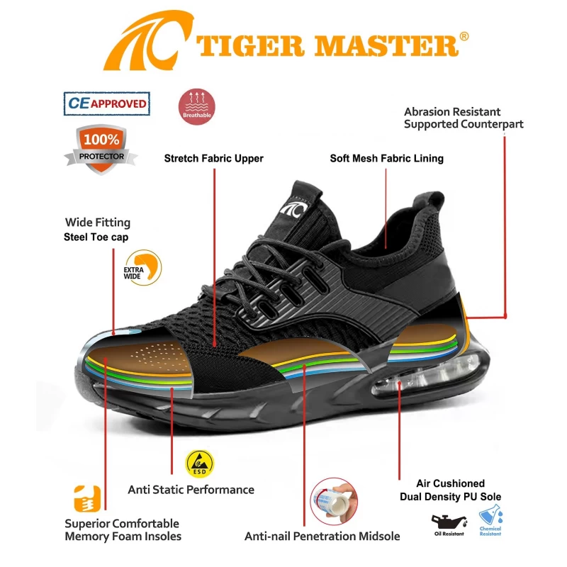 China TM3155 Light weight prevent puncture steel toe men safety shoes sport manufacturer