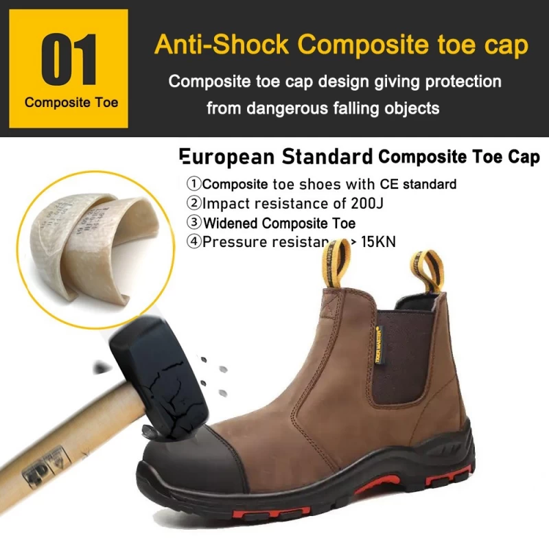 Китай TM117 Коричневые кожаные мужские ботинки промышленной безопасности с композитным носком и маслом производителя