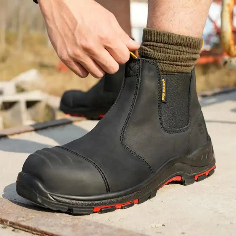 China TM117 Black nubuck leather composite toe oil field men safety shoes without lace manufacturer