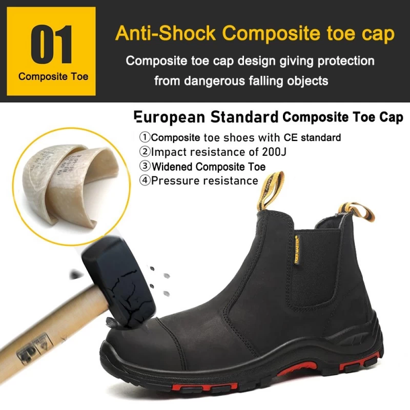 Китай TM117 Мужская защитная обувь из черной нубуковой кожи с композитным носком для нефтяных месторождений без шнурков производителя
